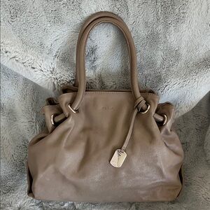 Furla Pebbled Leather Shoulder Bag in Taupe